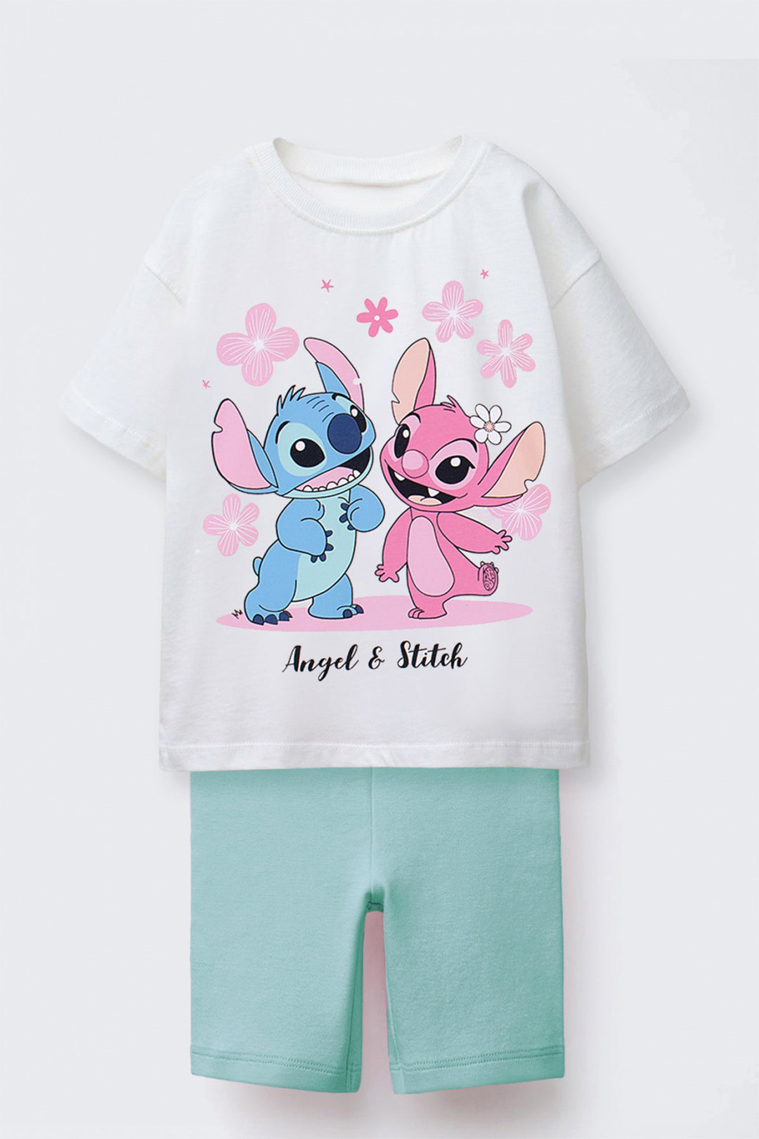 Angel ve Stitch Baskılı Taytlı Kız Çocuk Takım