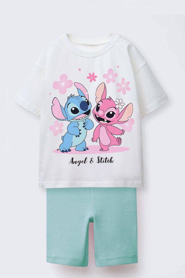 Angel ve Stitch Baskılı Taytlı Kız Çocuk Takım