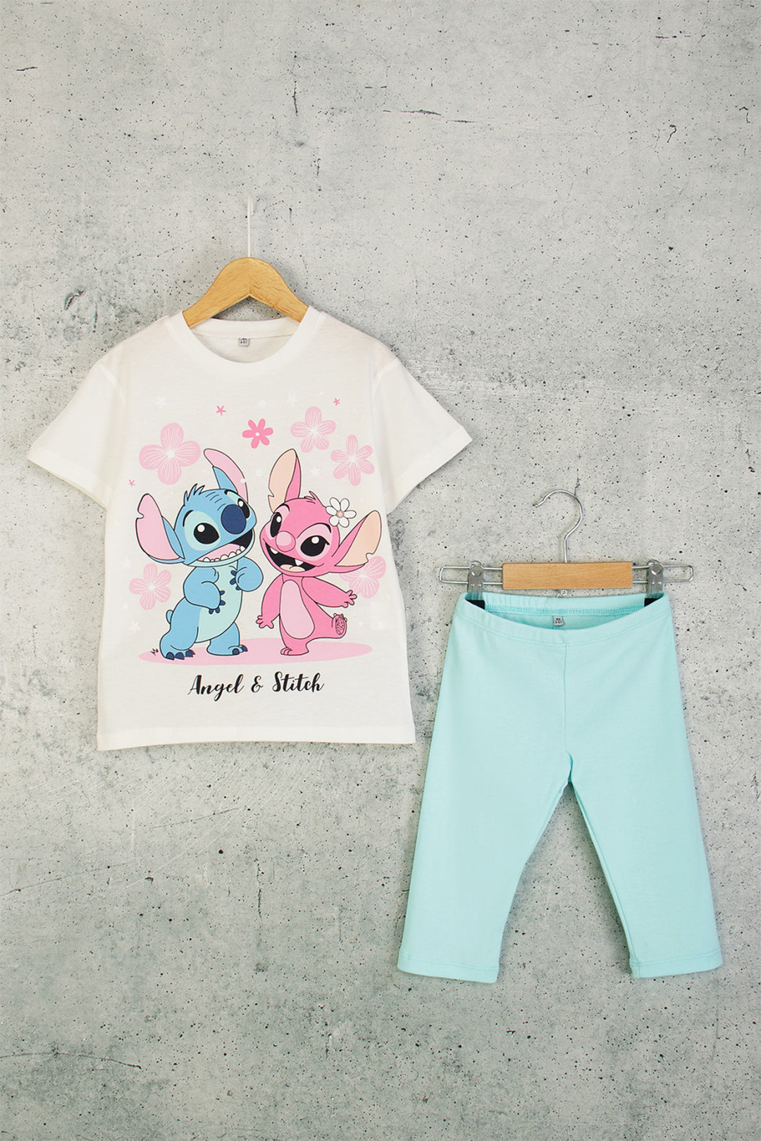 Angel ve Stitch Baskılı Taytlı Kız Çocuk Takım