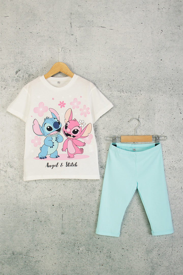 Angel ve Stitch Baskılı Taytlı Kız Çocuk Takım