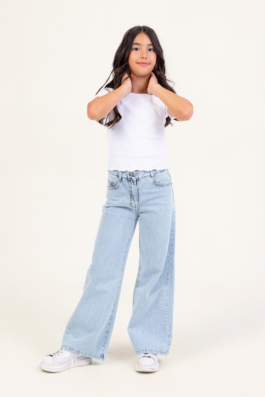 Wide Leg Yüksek Bel Geniş Paça Jean Kız Çocuk Pantolon