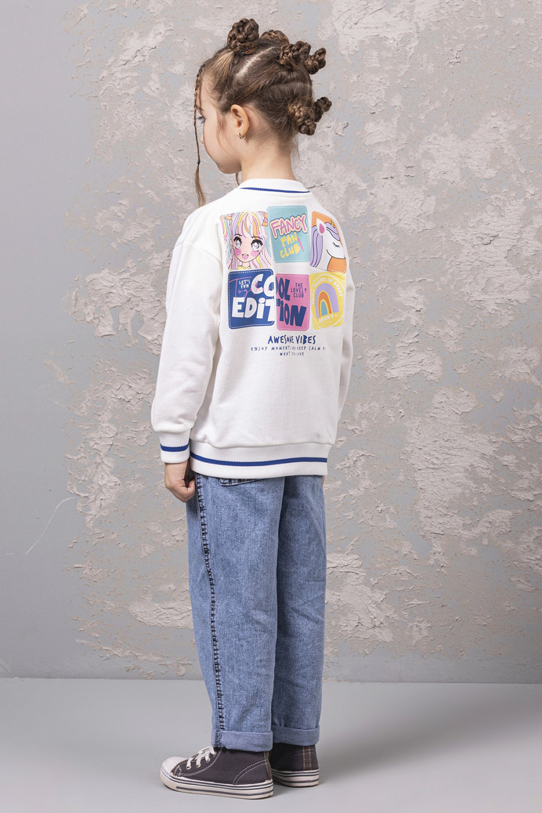 Baskılı Kolej Stil Sweat Kız Çocuk Hırka