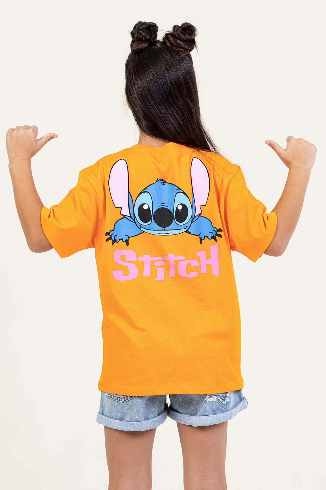 Kız Çocuk Stitch Baskılı T-shirt Rahat Kalıp