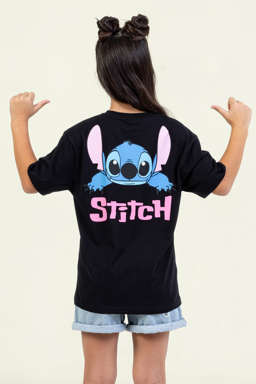 Kız Çocuk Stitch Baskılı T-shirt Rahat Kalıp