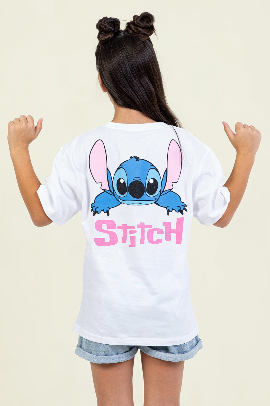 Kız Çocuk Stitch Baskılı T-shirt Rahat Kalıp