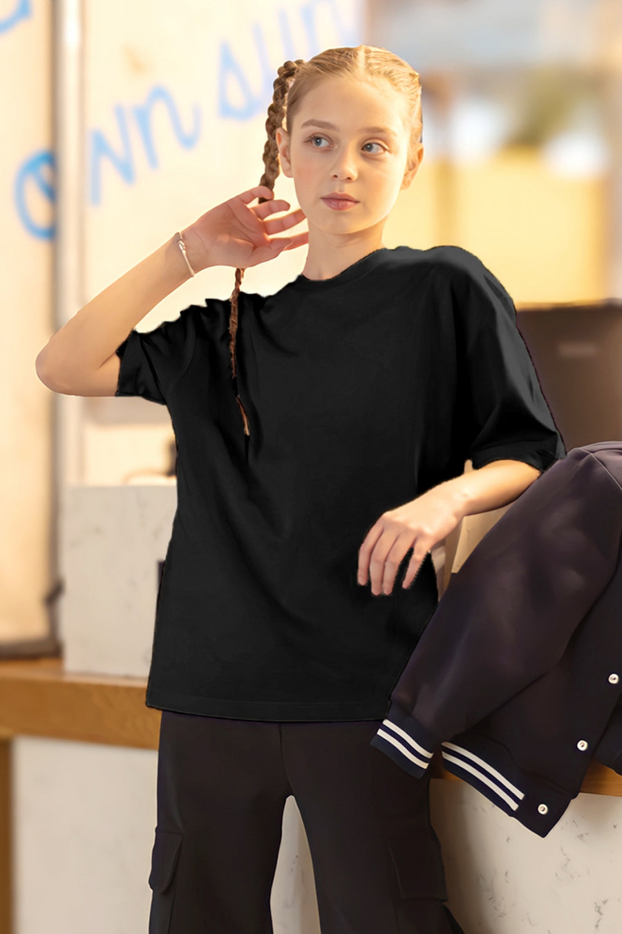 Kız Çocuk Oversize T-shirt Rahat Kalıp Okul ve Günlük Giyim