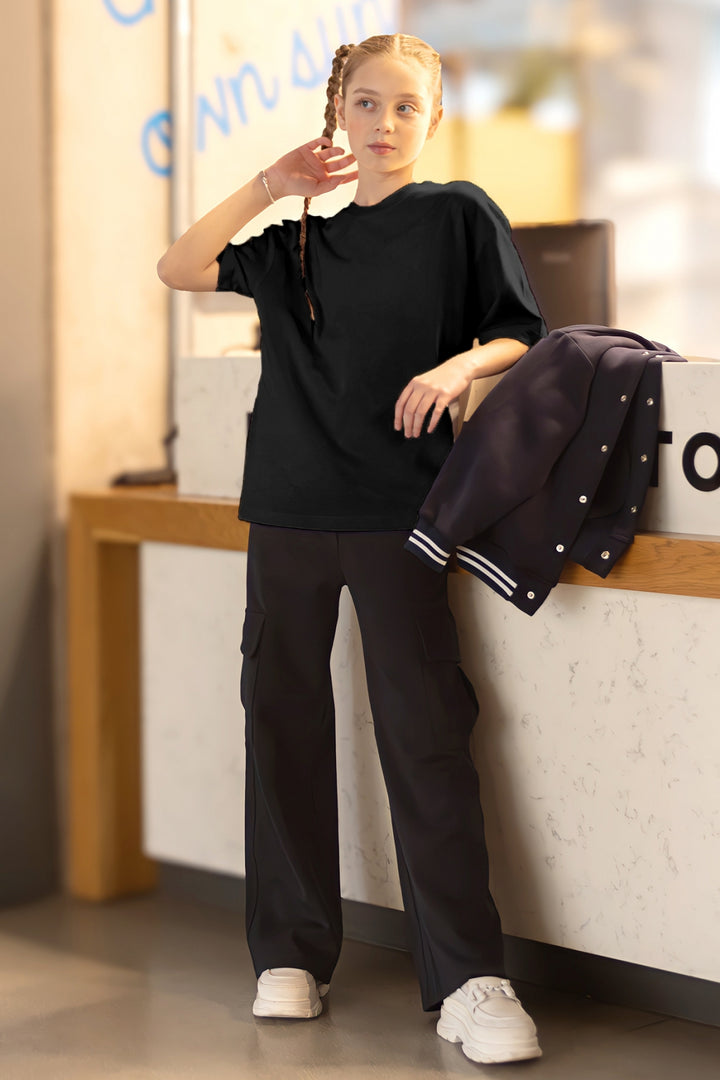 Kız Çocuk Oversize T-shirt Rahat Kalıp Okul ve Günlük Giyim