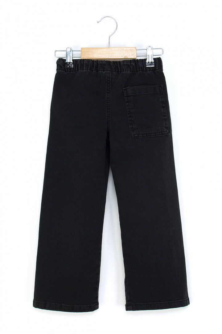 Kız Çocuk Bol Paça Kot Pantolon Beli Lastikli My Melody ve Kuromi Nakışlı Jean