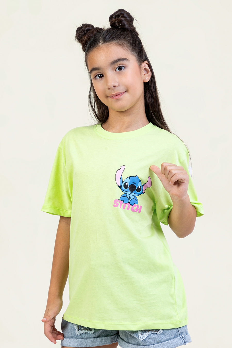 Kız Çocuk Stitch Baskılı T-shirt Rahat Kalıp
