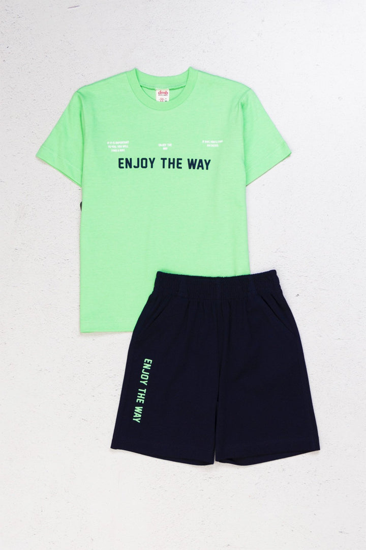 Kısa Kolu Pamuklu Spor “Enjoy The Way” Baskılı Tişört ve Şort 2li Erkek Çocuk Takım
