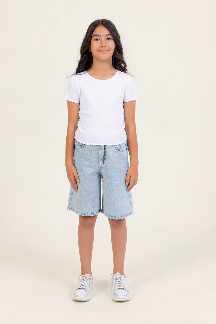 Kız Çocuk Diz Boyu Denim Şort