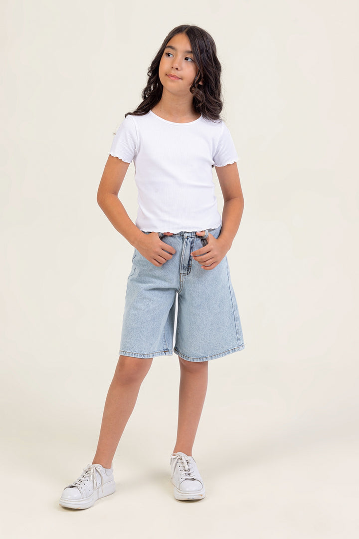 Kız Çocuk Diz Boyu Denim Şort