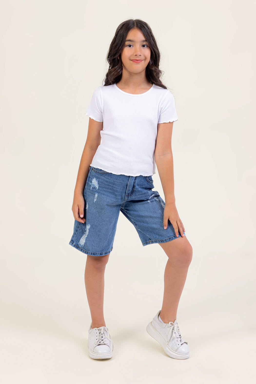 Kız Çocuk Diz Boyu Denim Şort