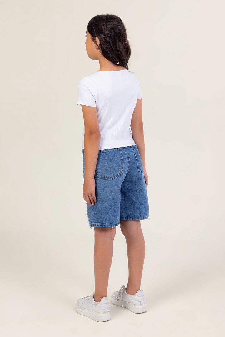 Kız Çocuk Diz Boyu Denim Şort