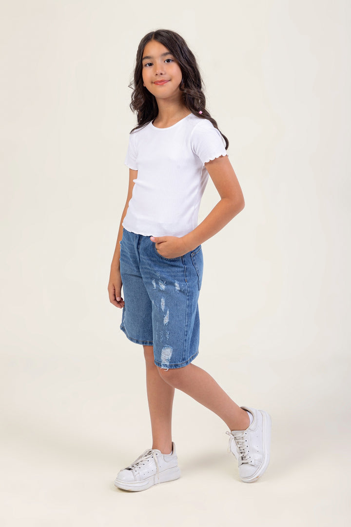 Kız Çocuk Diz Boyu Denim Şort