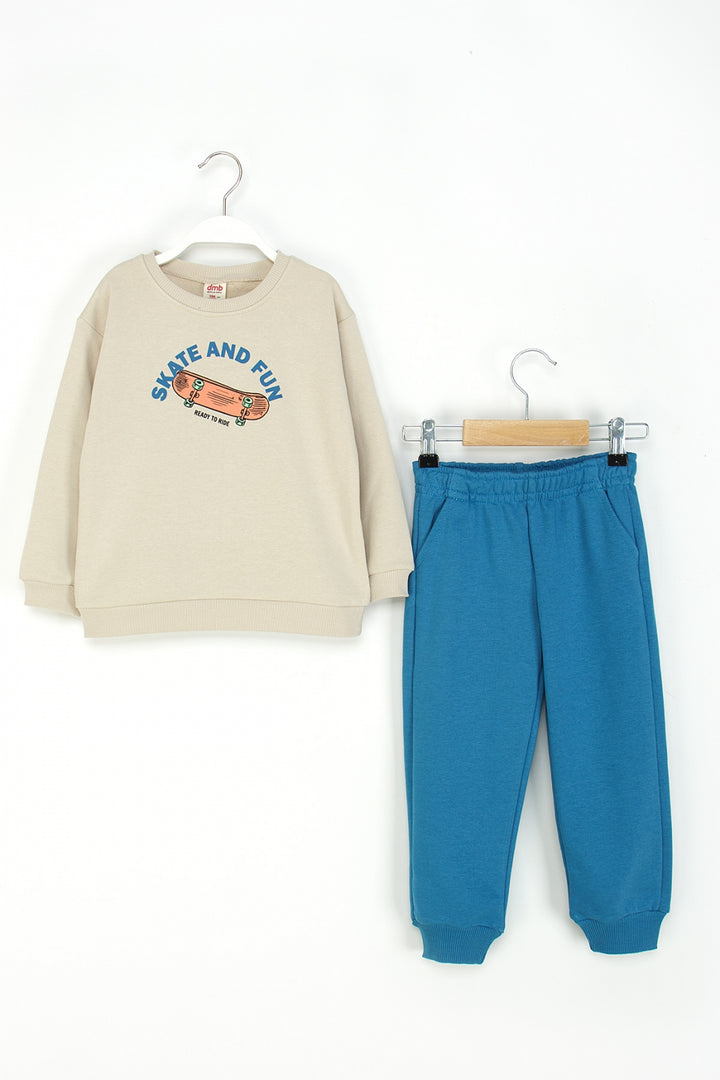 Erkek Çocuk Eşofman Takım Skate Baskılı Sweatshirt ve Eşofman Altı