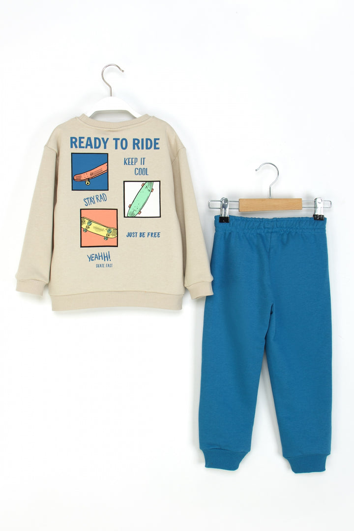 Erkek Çocuk Eşofman Takım Skate Baskılı Sweatshirt ve Eşofman Altı