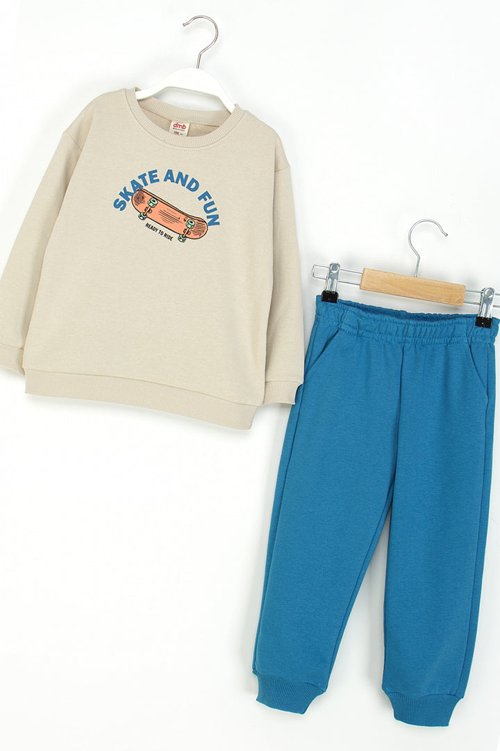Erkek Çocuk Eşofman Takım Skate Baskılı Sweatshirt ve Eşofman Altı