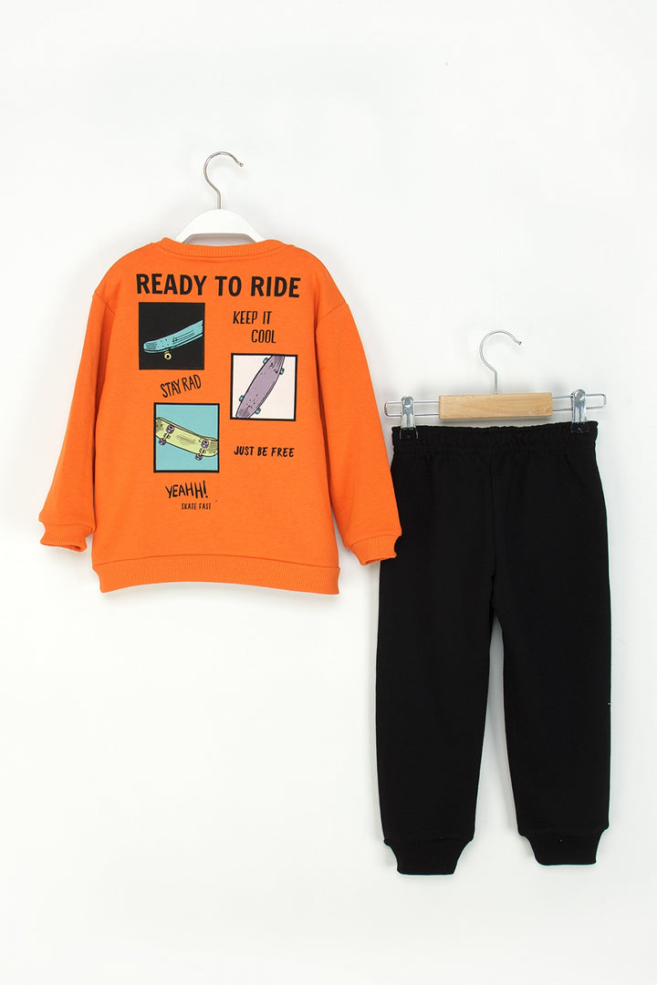 Erkek Çocuk Eşofman Takım Skate Baskılı Sweatshirt ve Eşofman Altı