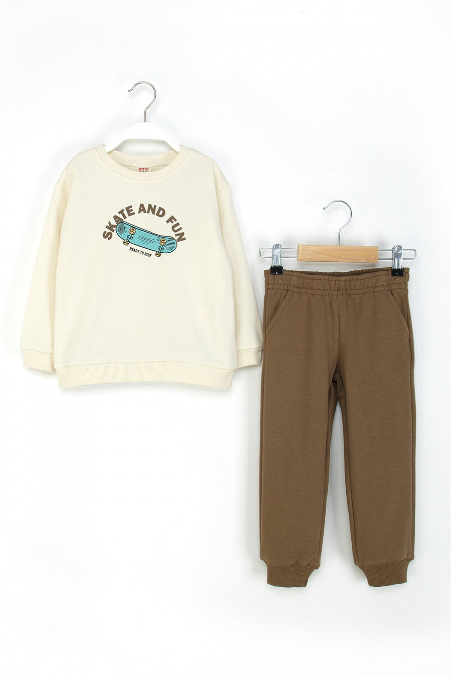 Erkek Çocuk Eşofman Takım Skate Baskılı Sweatshirt ve Eşofman Altı