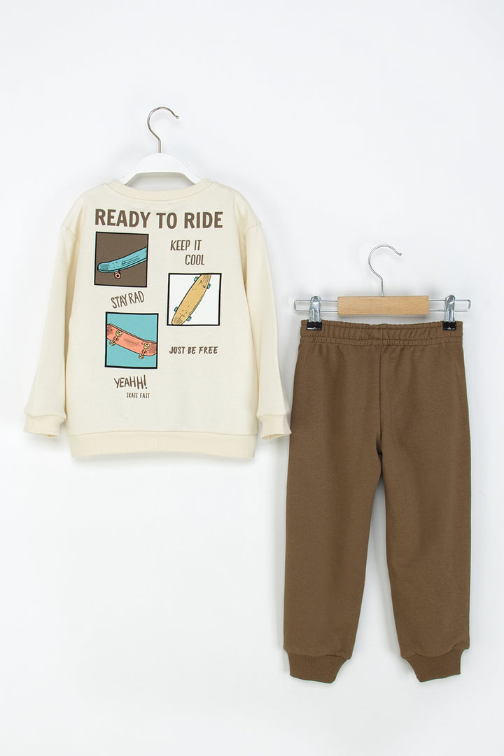 Erkek Çocuk Eşofman Takım Skate Baskılı Sweatshirt ve Eşofman Altı
