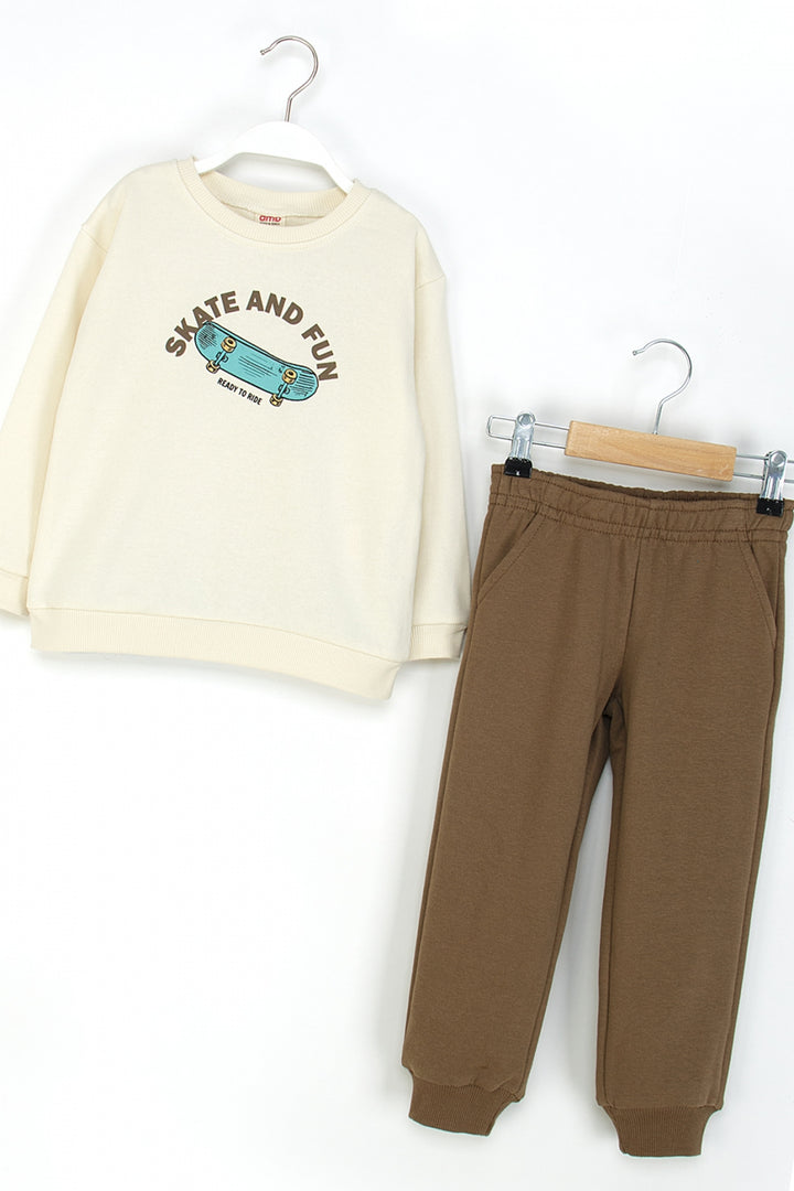 Erkek Çocuk Eşofman Takım Skate Baskılı Sweatshirt ve Eşofman Altı