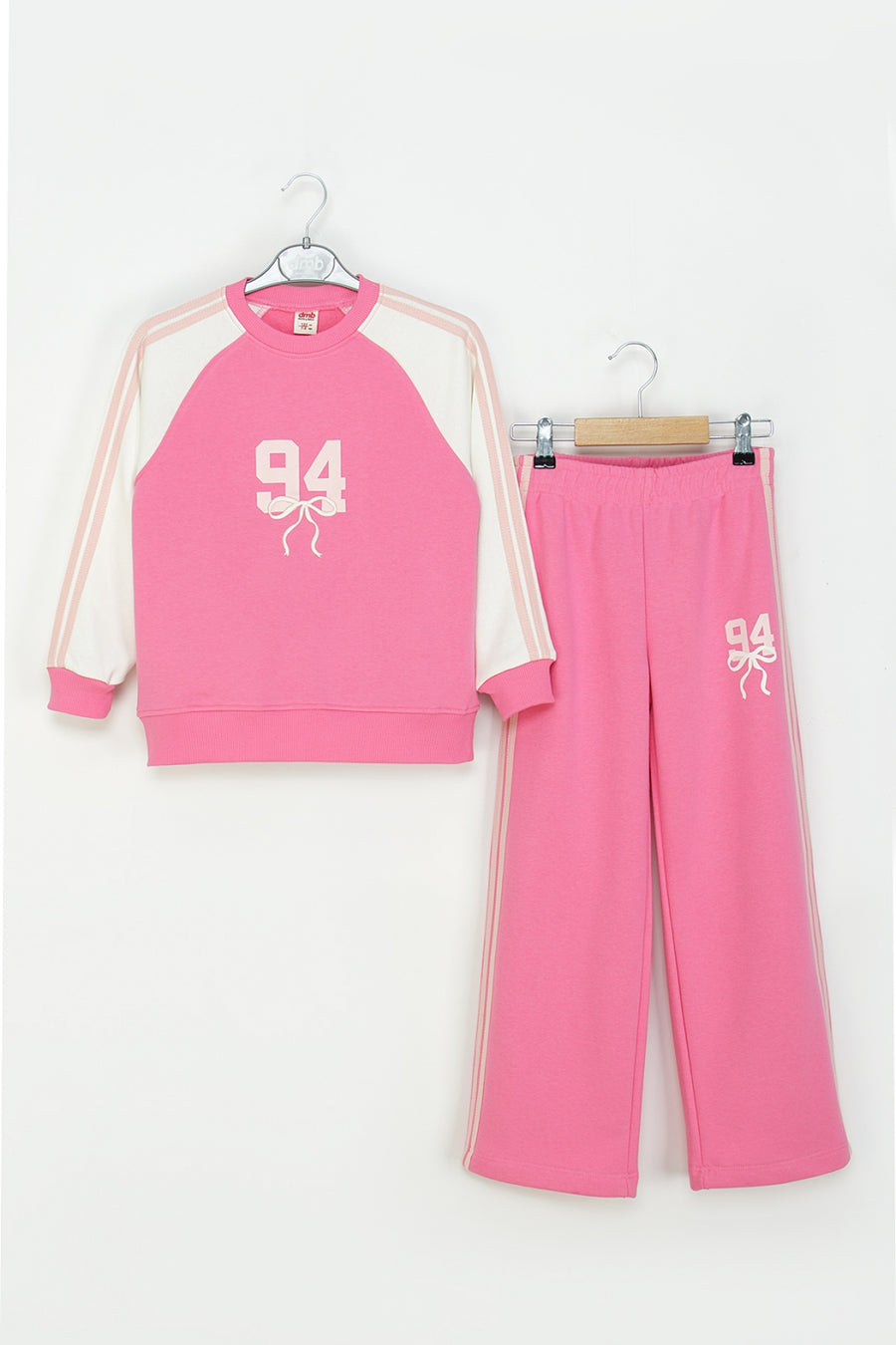 Kız Çocuk Şeritli Eşofman Takım 94 Baskılı Sweatshirt ve Geniş Paça Eşofman Altı