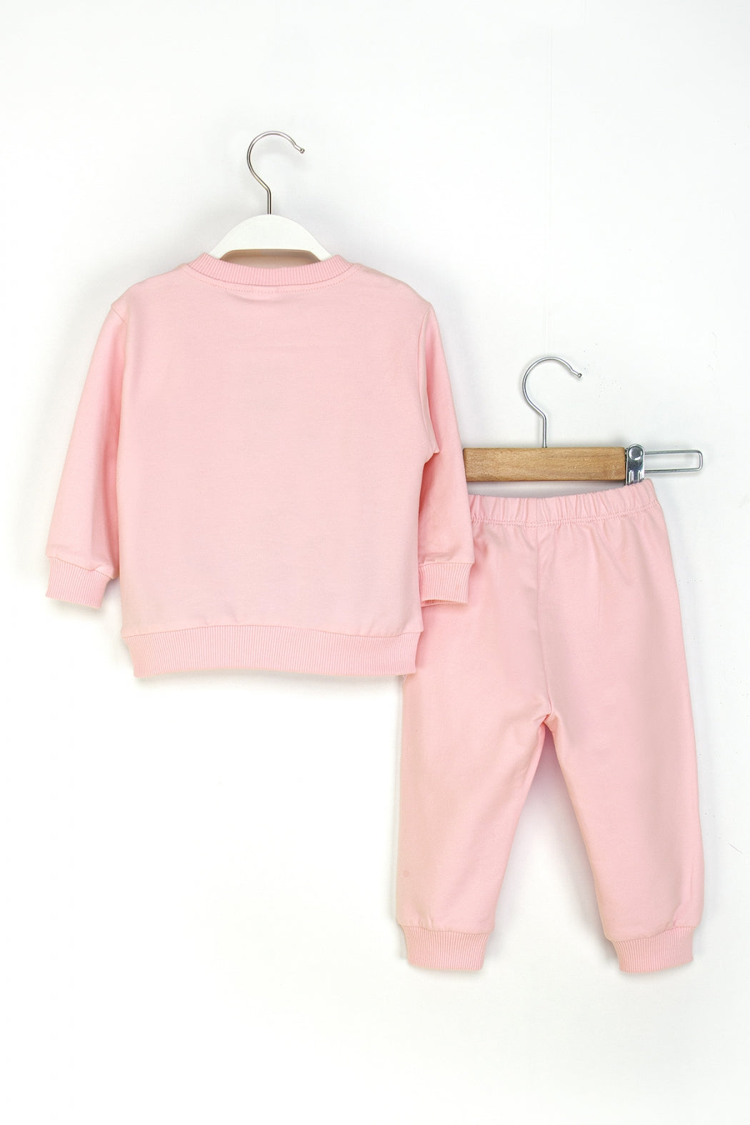 Kız Bebek Kalpli Eşofman Takım Bisiklet Yaka Sweatshirt ve Beli Lastikli Eşofman Altı