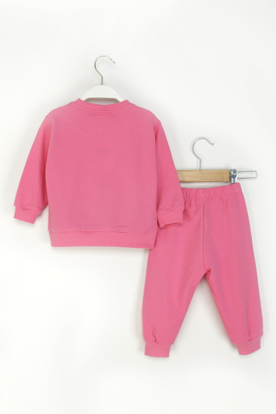 Kız Bebek Kalpli Eşofman Takım Bisiklet Yaka Sweatshirt ve Beli Lastikli Eşofman Altı
