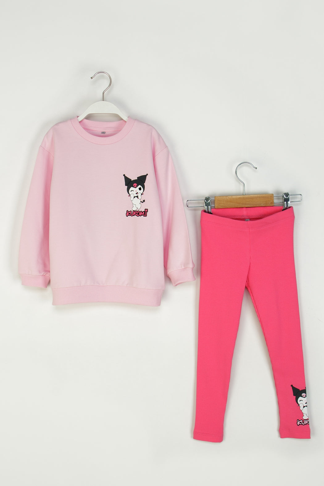 Kız Çocuk Kuromi Baskılı Takım Sweatshirt ve Fitilli Esnek Tayt Kombinli