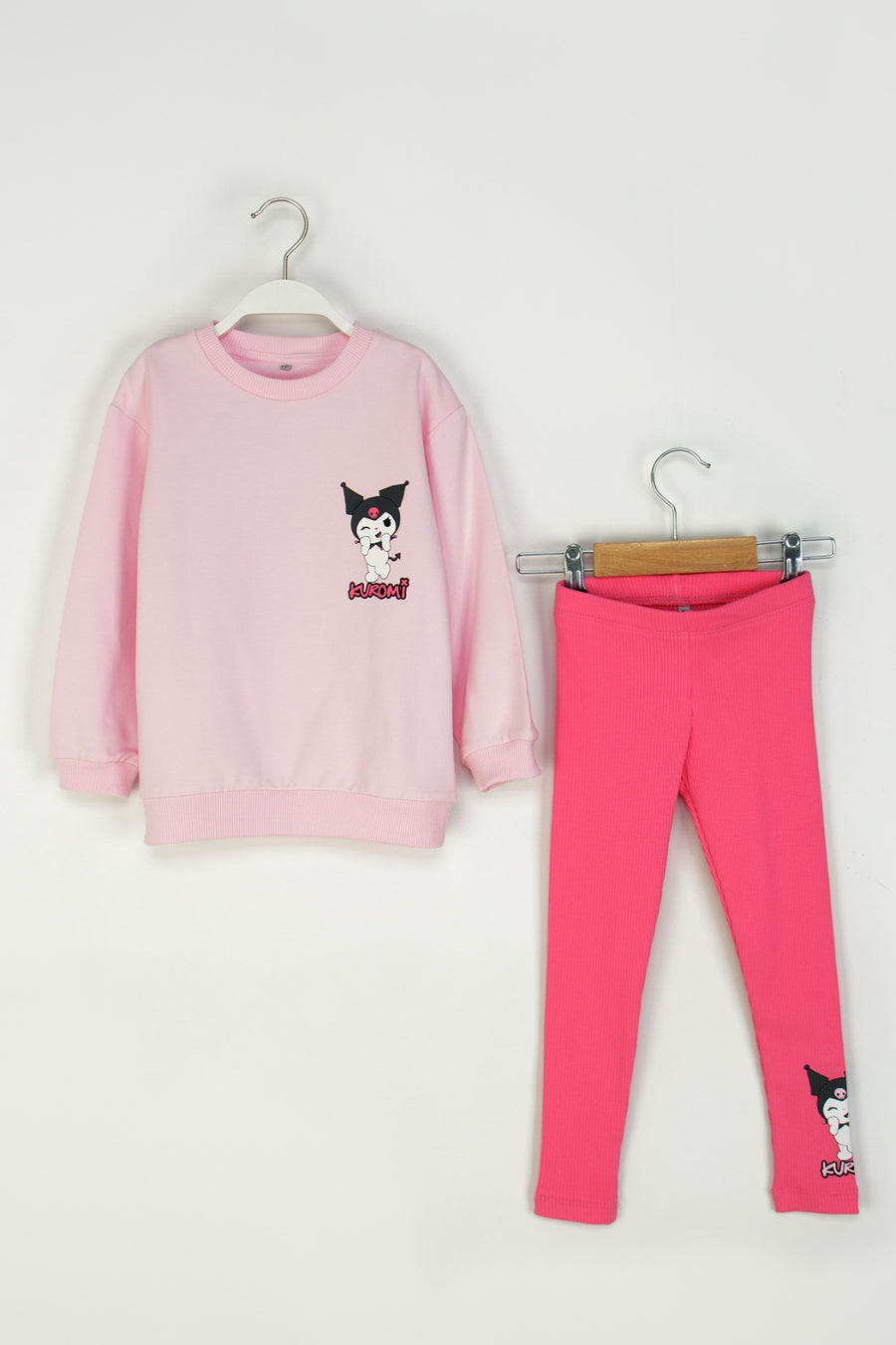 Kız Çocuk Kuromi Baskılı Takım Sweatshirt ve Fitilli Esnek Tayt Kombinli
