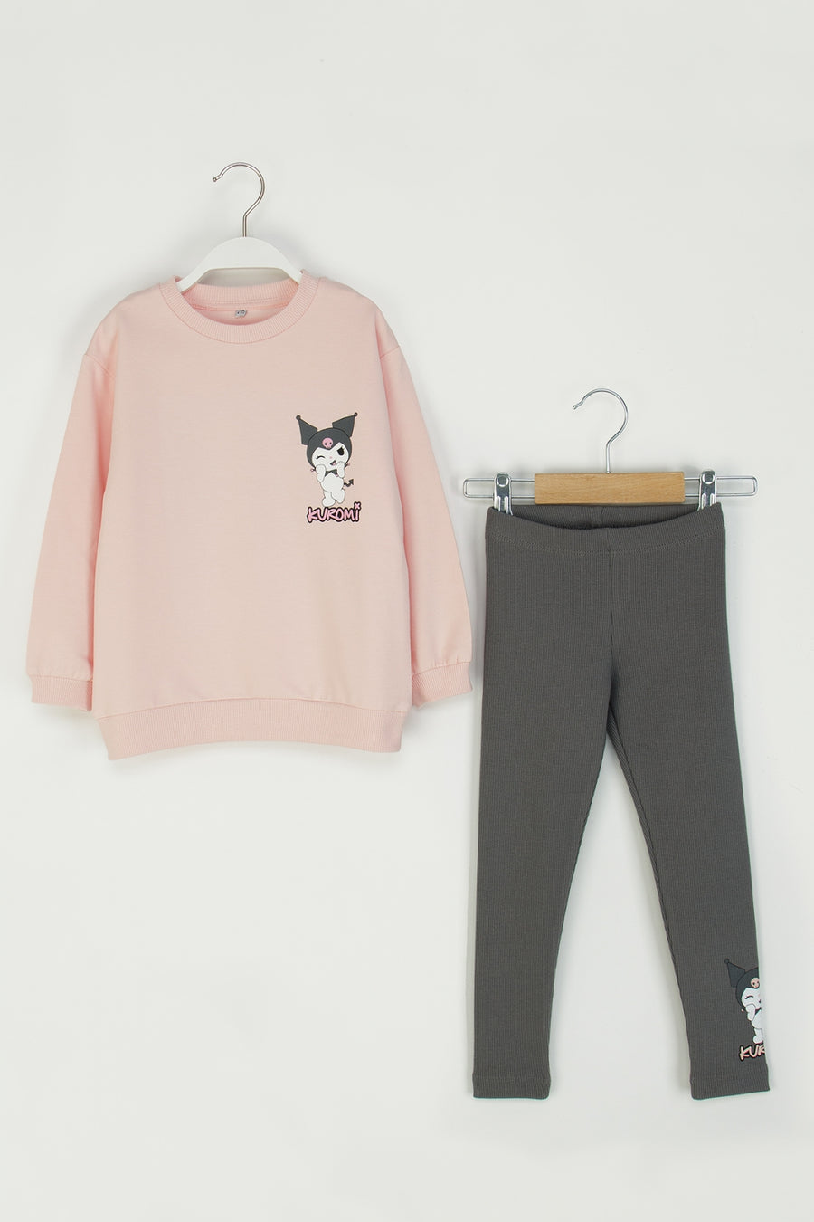 Kız Çocuk Kuromi Baskılı Takım Sweatshirt ve Fitilli Esnek Tayt Kombinli