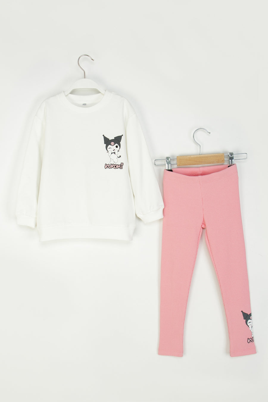Kız Çocuk Kuromi Baskılı Takım Sweatshirt ve Fitilli Esnek Tayt Kombinli