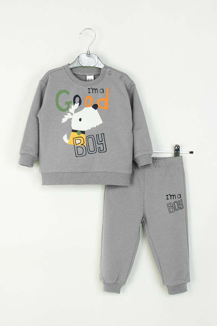 Erkek Bebek Desenli Eşofman Takımı Köpek Baskılı Sweatshirt Alt-Üst Takım