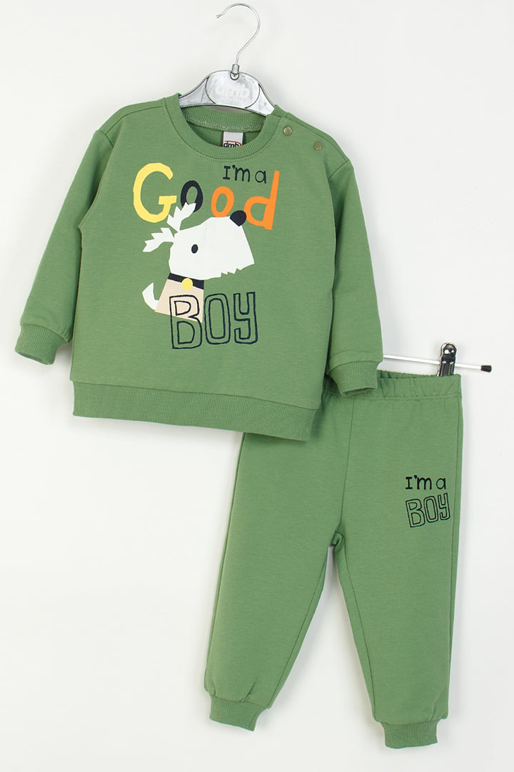 Erkek Bebek Desenli Eşofman Takımı Köpek Baskılı Sweatshirt Alt-Üst Takım