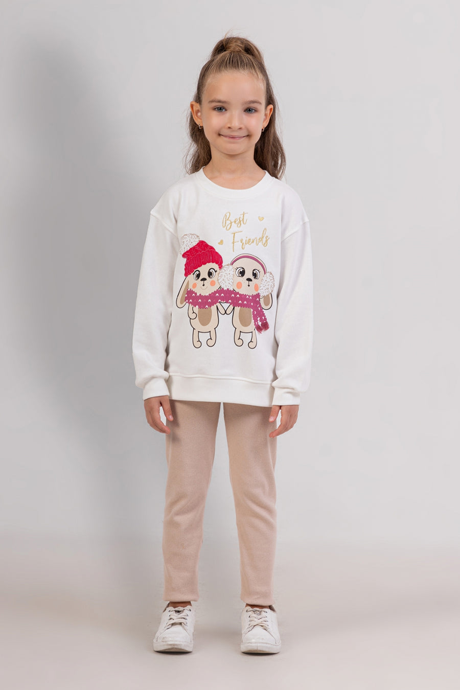 Kız Çocuk Baskılı 2'li Takım Sweatshirt ve Taytlı Alt-Üst 2'li Takım
