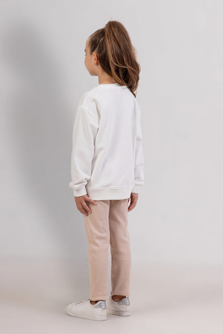 Kız Çocuk Baskılı 2'li Takım Sweatshirt ve Taytlı Alt-Üst 2'li Takım
