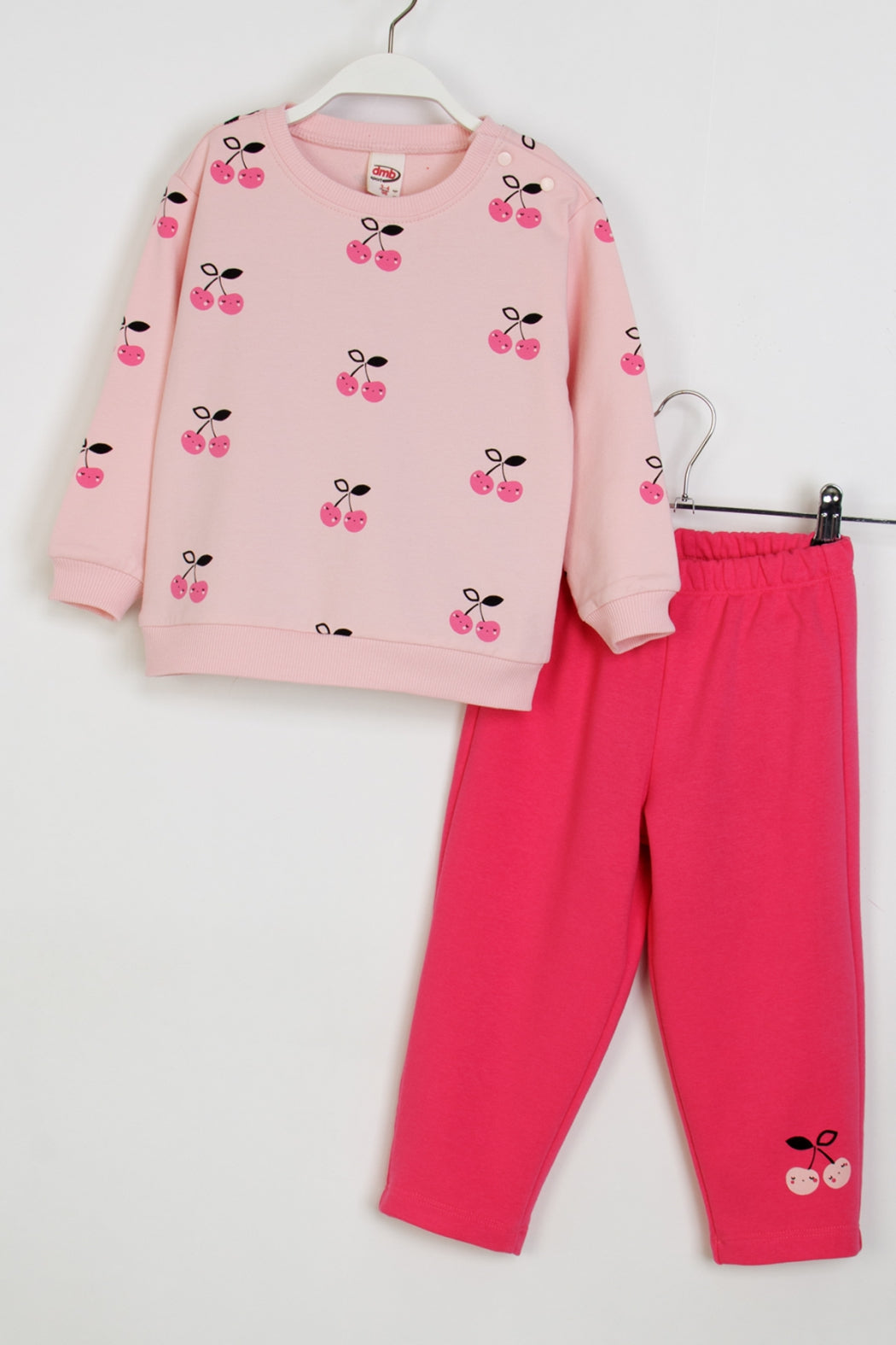 Kız Bebek Kiraz Desenli Eşofman Takım Uzun Kollu Sweatshirt ve Alt