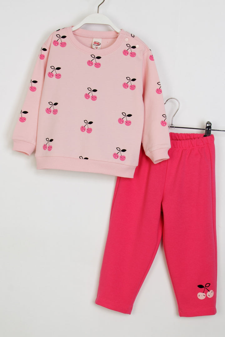 Kız Bebek Kiraz Desenli Eşofman Takım Uzun Kollu Sweatshirt ve Alt