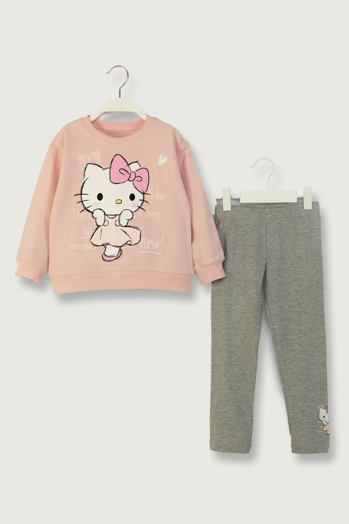Kız Çocuk Hello Kitty Baskılı Taytlı 2’li Takım Beli Lastikli Rahat Giyim