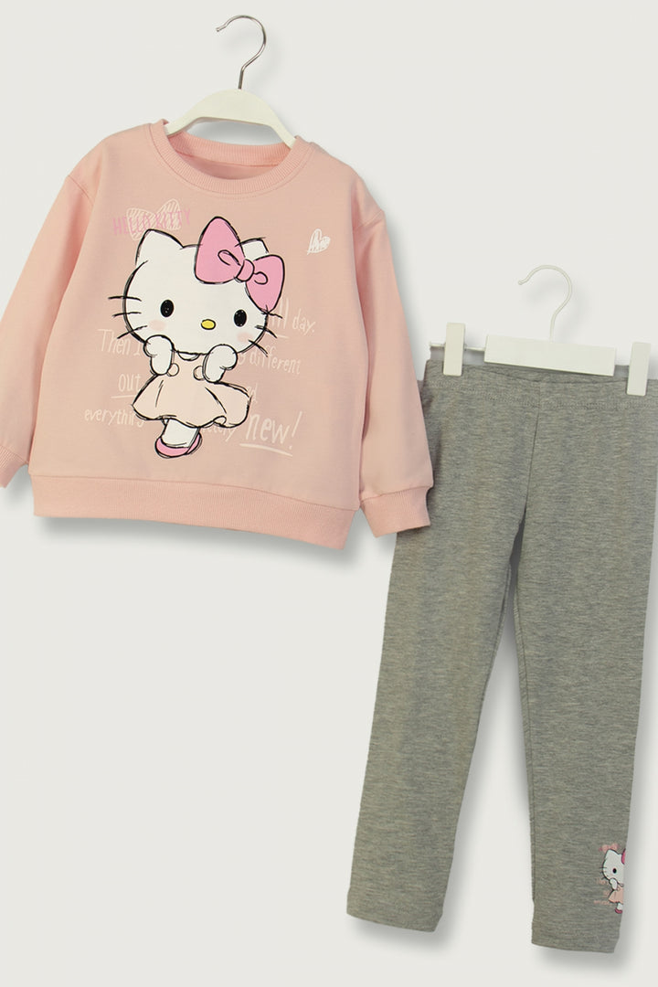 Kız Çocuk Hello Kitty Baskılı Taytlı 2’li Takım Beli Lastikli Rahat Giyim