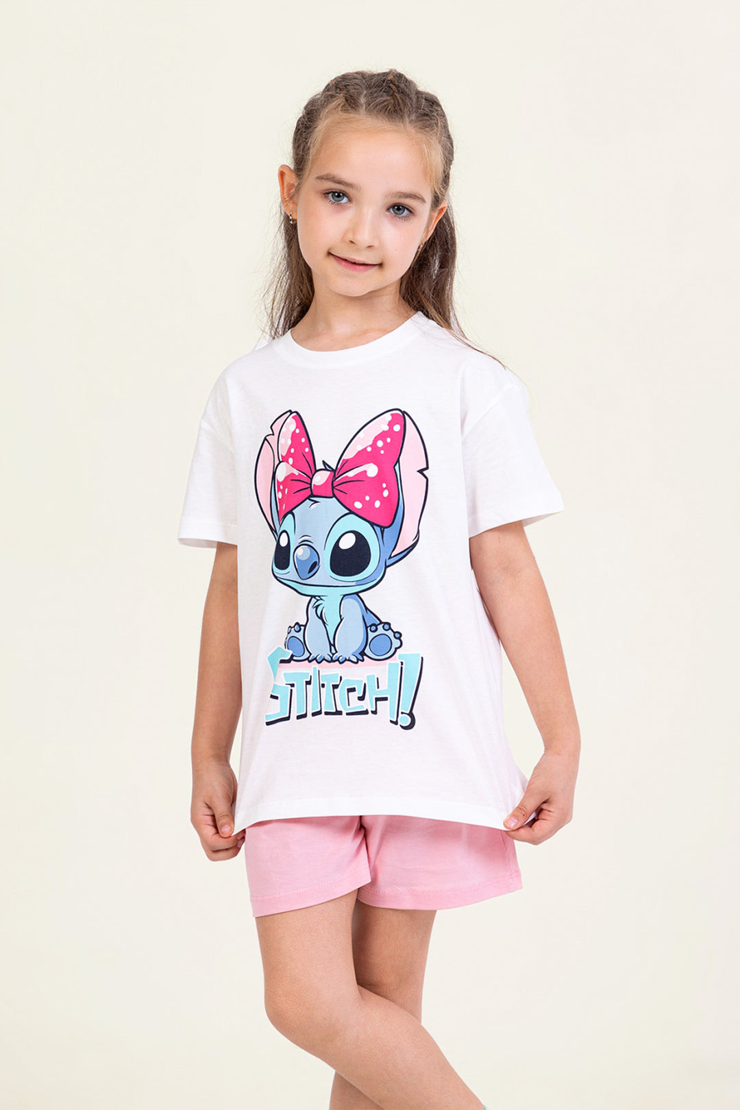 Stitch Baskılı Pamuklu Şortlu Kız Çocuk Takım