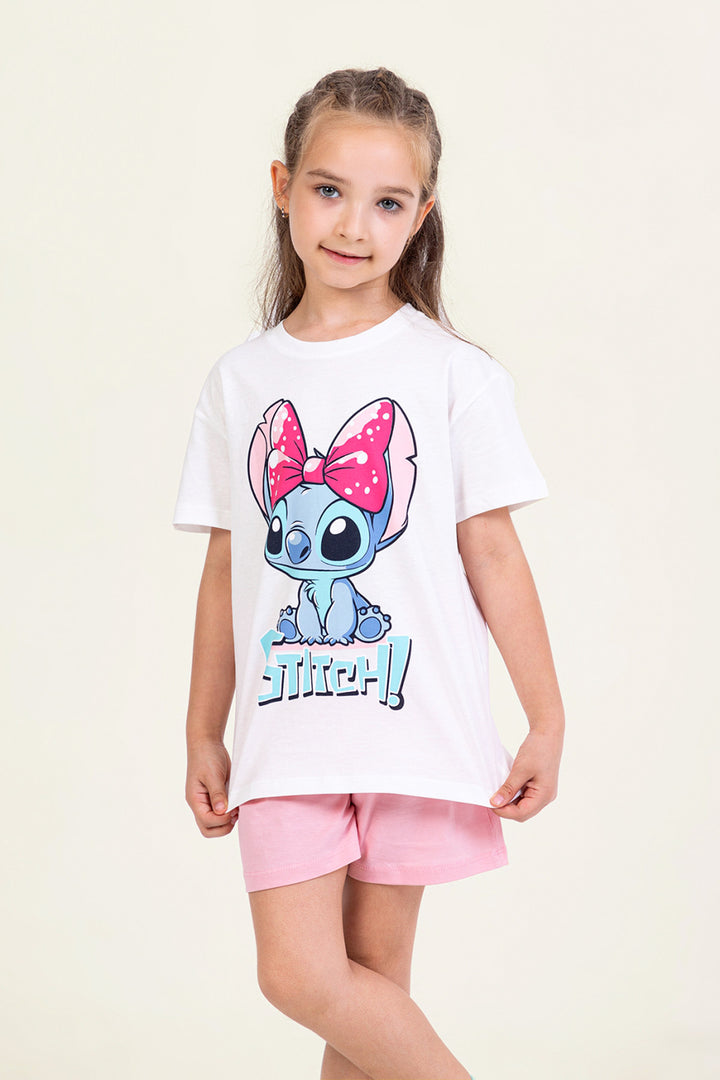 Stitch Baskılı Pamuklu Şortlu Kız Çocuk Takım