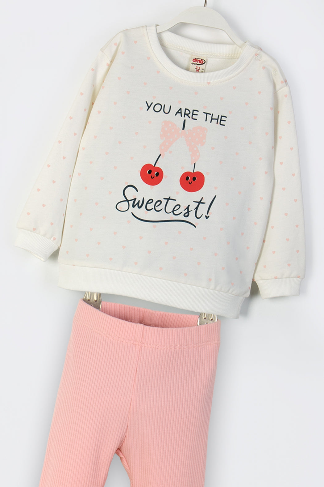 Kız Çocuk Kalp ve Kiraz Desenli Taytlı Takım