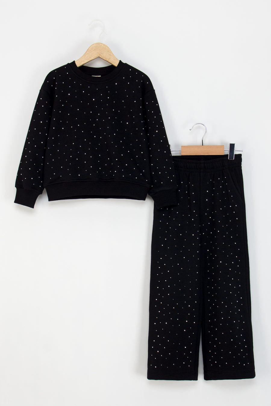 Kız Çocuk 2’li Taş Detaylı Alt-Üst Takım Beli Lastikli Rahat Kesim Eşofman Takım