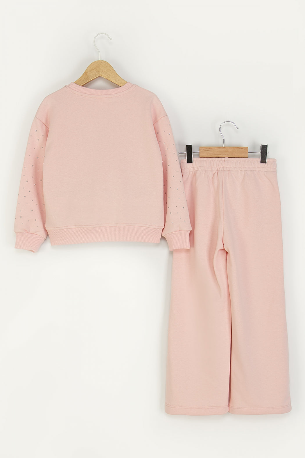 Kız Çocuk 2’li Taş Detaylı Alt-Üst Takım Beli Lastikli Rahat Kesim Eşofman Takım