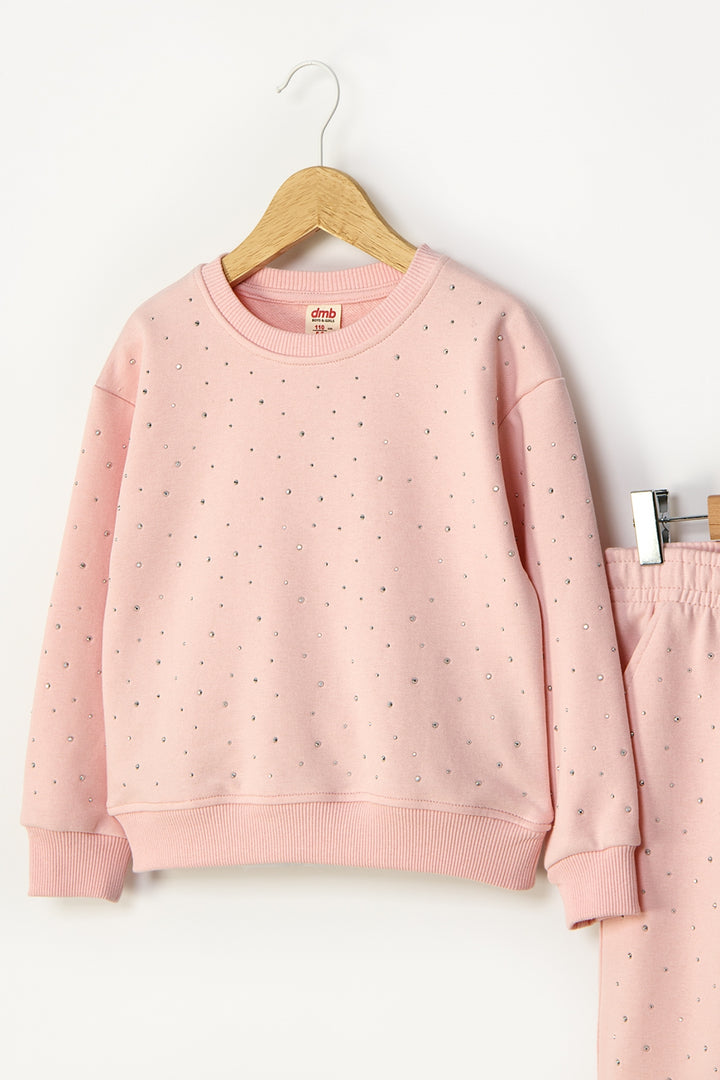 Kız Çocuk 2’li Taş Detaylı Alt-Üst Takım Beli Lastikli Rahat Kesim Eşofman Takım