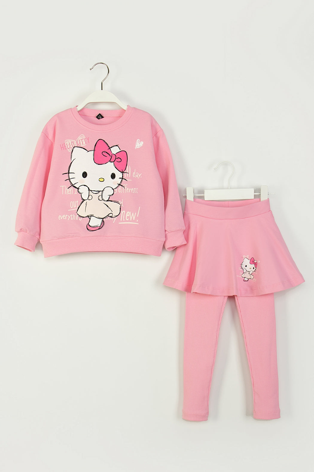 Kız Çocuk Hello Kitty Baskılı 2'li Takım Sweatshirt ve Etekli Tayt Kombinli