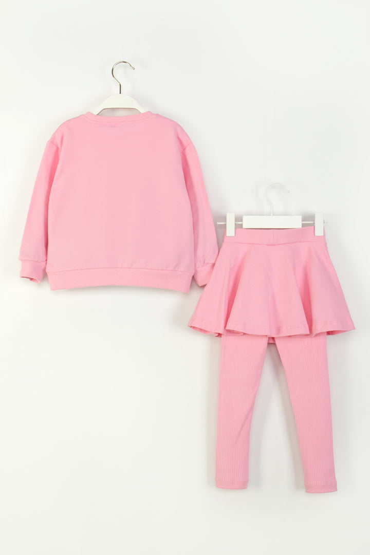 Kız Çocuk Hello Kitty Baskılı 2'li Takım Sweatshirt ve Etekli Tayt Kombinli