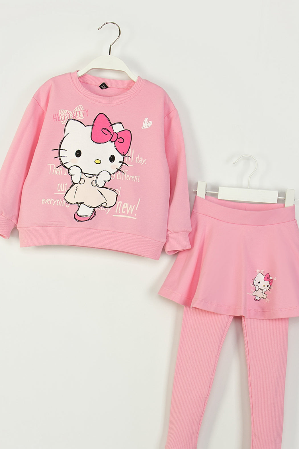 Kız Çocuk Hello Kitty Baskılı 2'li Takım Sweatshirt ve Etekli Tayt Kombinli